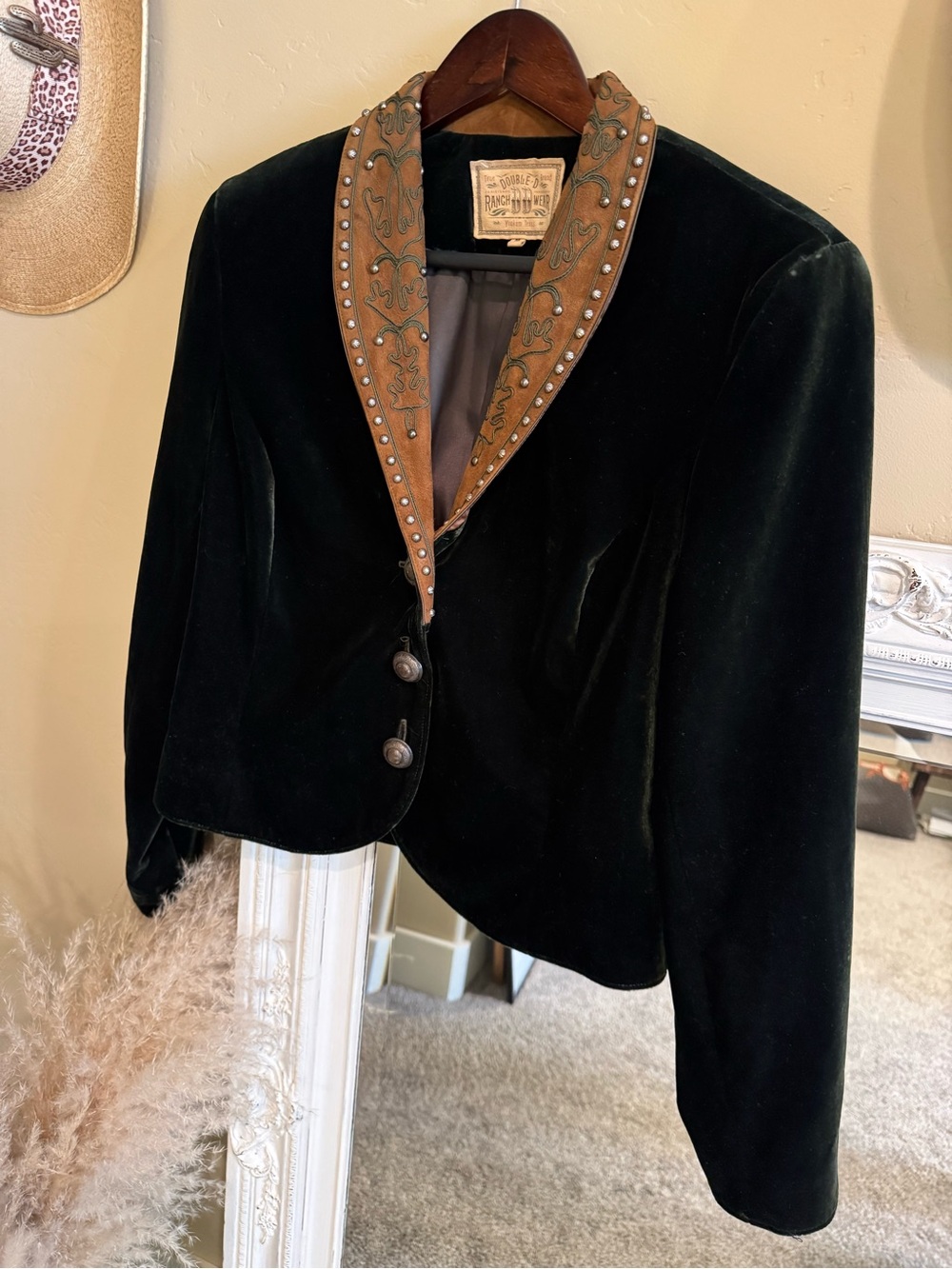 Double D Ranch Black Velvet Jacket with Embroidered Brown Collar